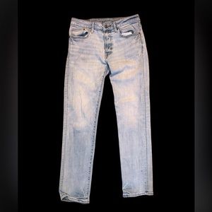 American Eagle light blue skinny jeans.